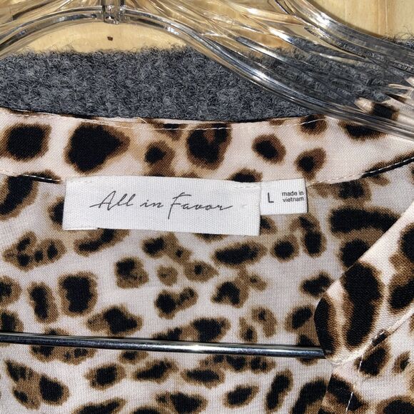 All In Favor Dress Women Size Large Brown Animal Print Long Sleeve Elastic Waist - Picture 4 of 9